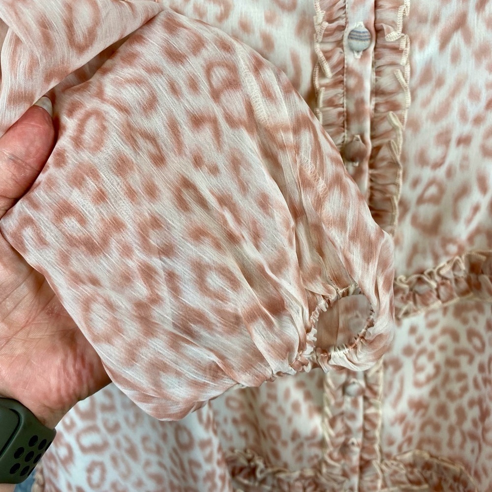 NWT Rachel Parcell Lace Sleeve Ruffle Mini Dress in Pink Leopard Size Large. - Picture 4 of 11